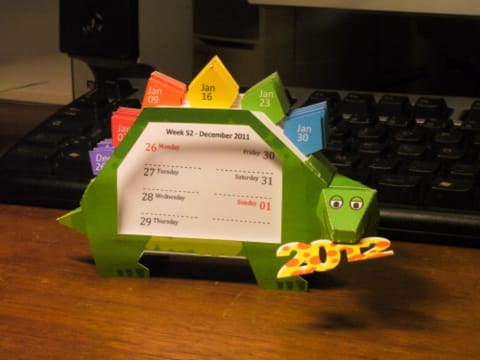 Papercrafted weekly calendar stegosaurus